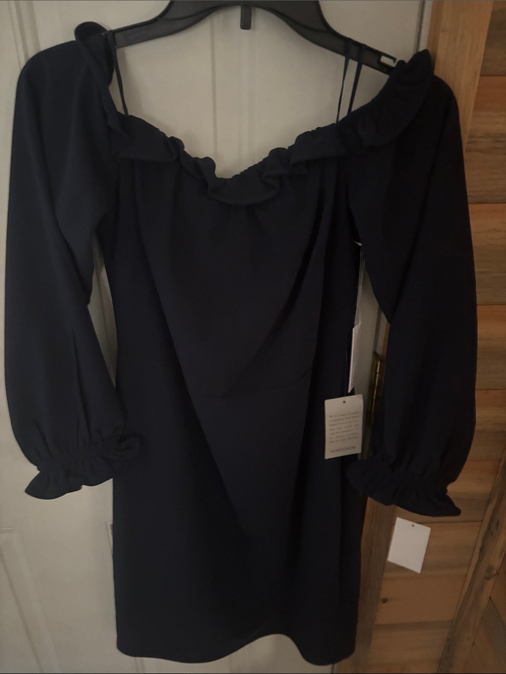Chelsea28 Off-the-Shoulder Ruffle Long Sleeve Dress - Navy